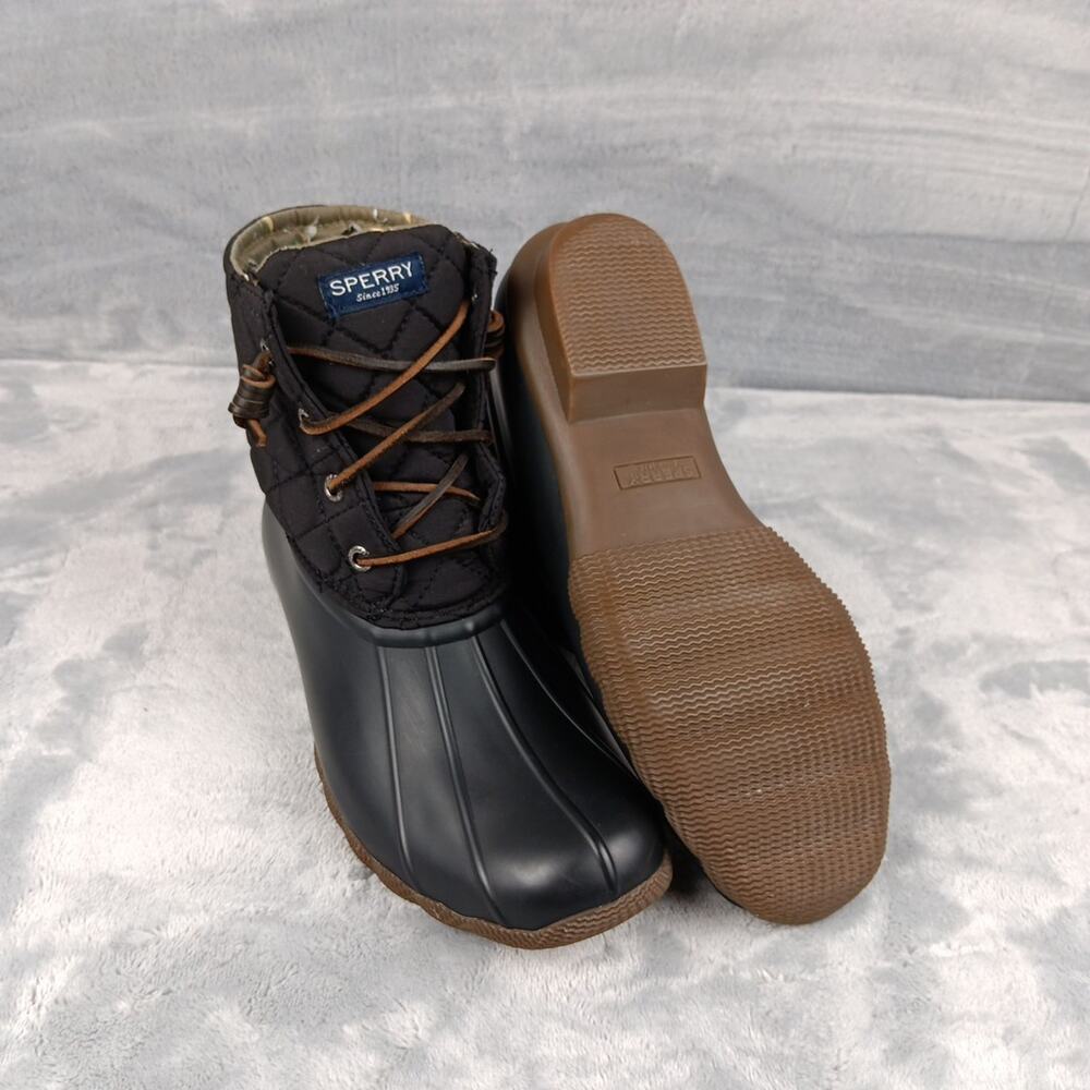 Sperry Saltwater Quilted Duck Boots Black Water Resistant Women Sz 8M - Picture 6 of 14